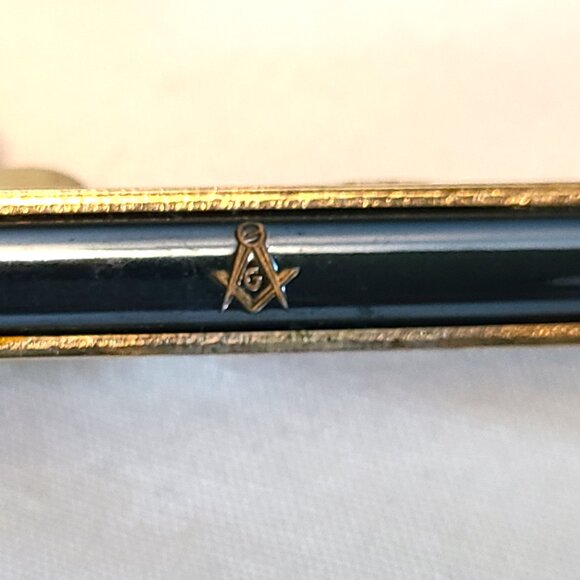 Vintage Gold Tone Masonic Freemason Black Stone Cufflinks Tie Tack Clip Men - Picture 9 of 9